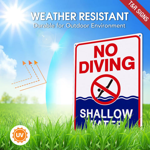T&R No Diving Sign made of rust-free aluminum for durable outdoor use.