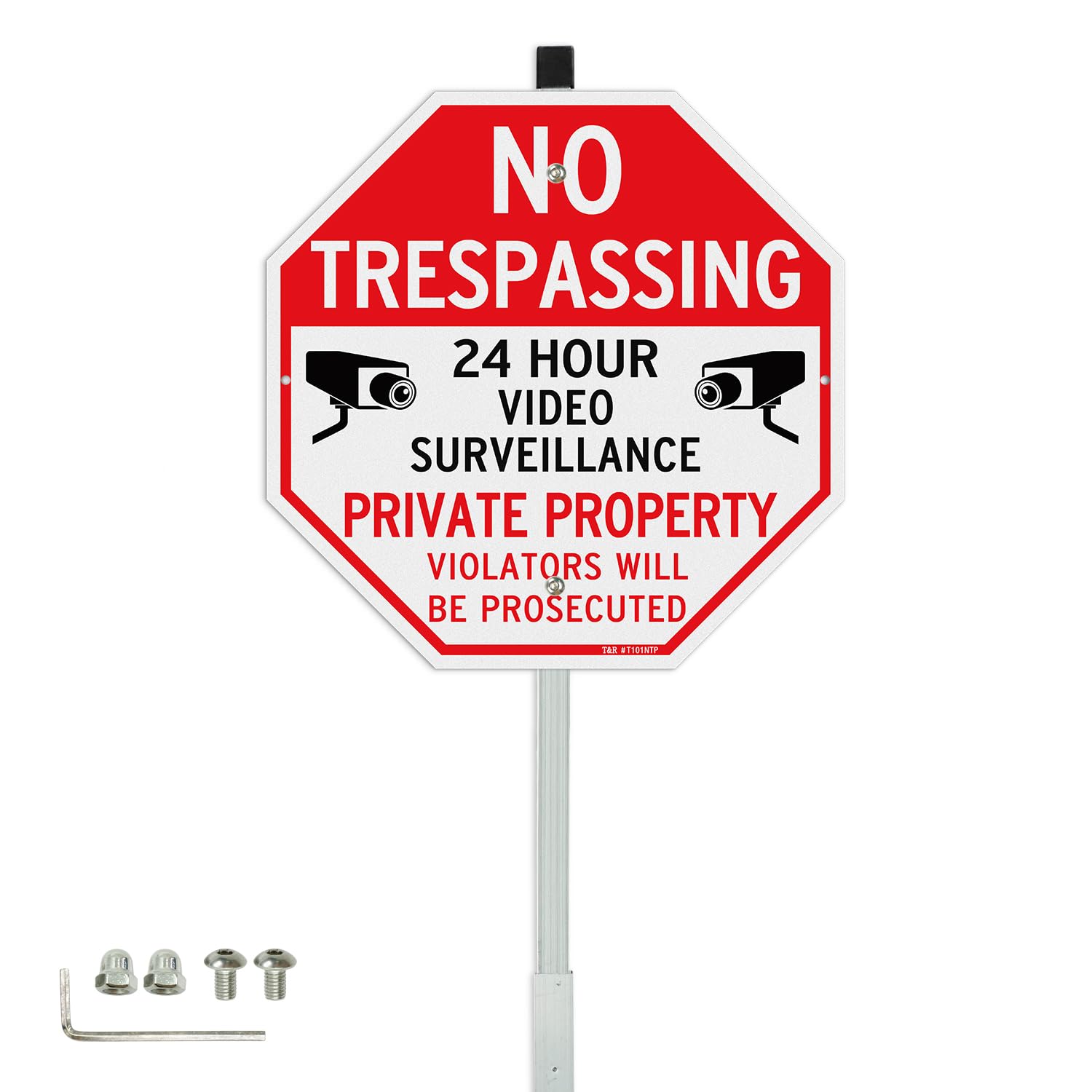 T&R No Trespassing sign on durable 12x12 aluminum with reflective finish