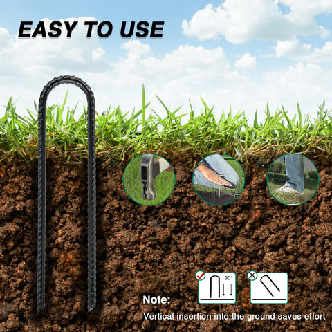 TANGJEAMER 10-pack adjustable ground stakes for turf and soil applications.