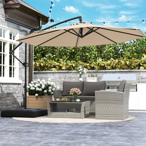 Tangkula 10ft cantilever umbrella tilt and 360° rotation for versatile sun control.