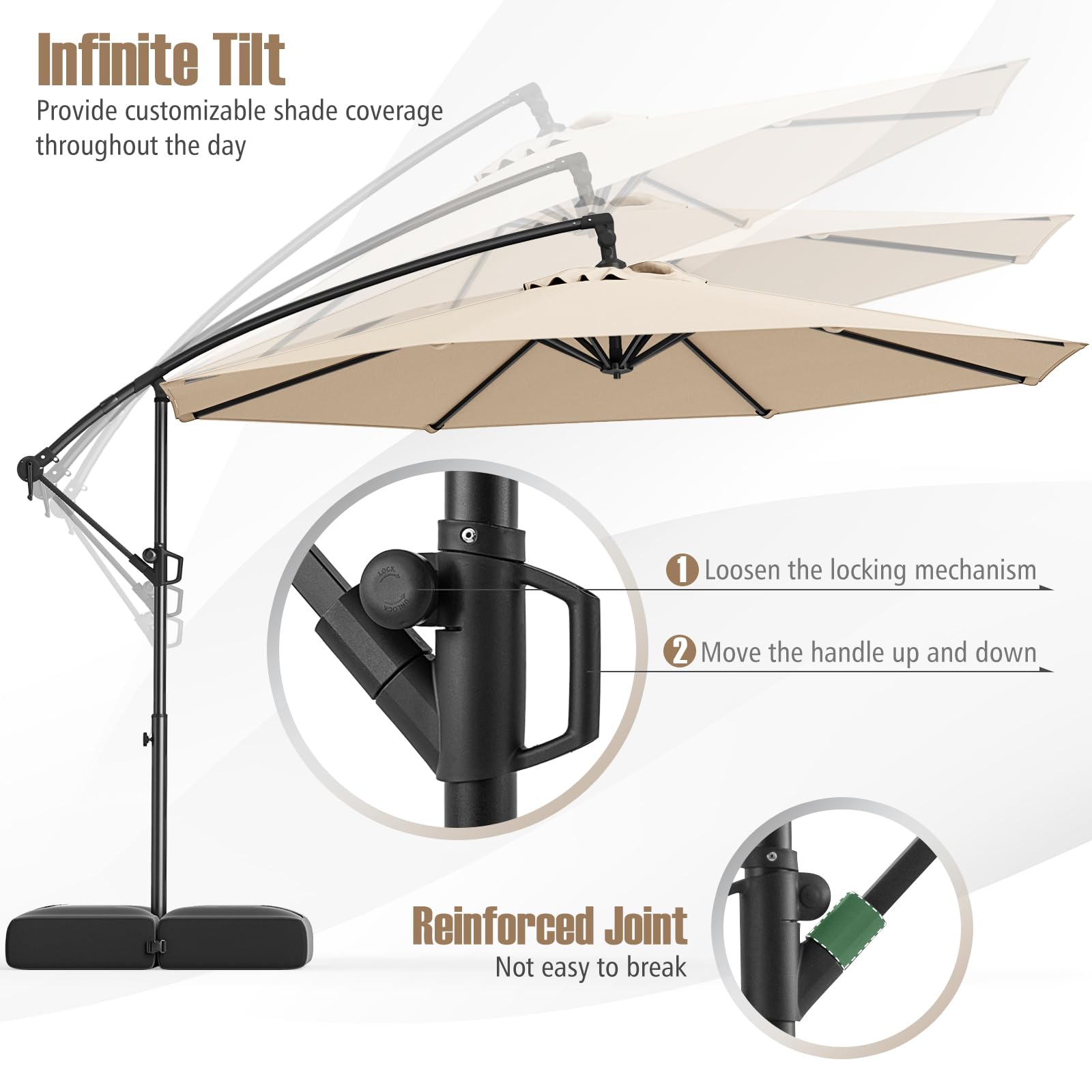 Tangkula eight heavy-duty ribs ensure stability and wind resistance.