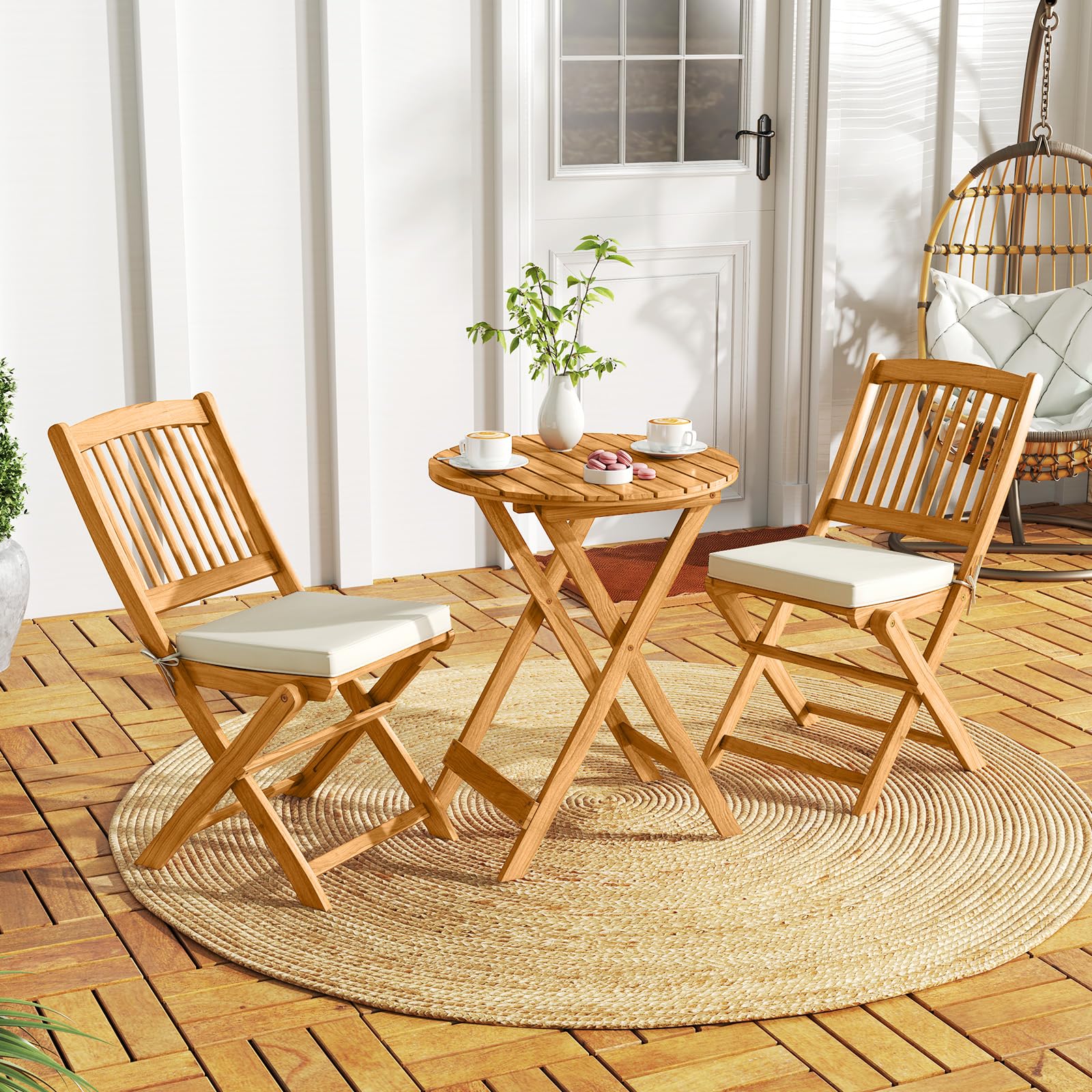 Tangkula acacia wood patio bistro chair with cushion for comfortable seating