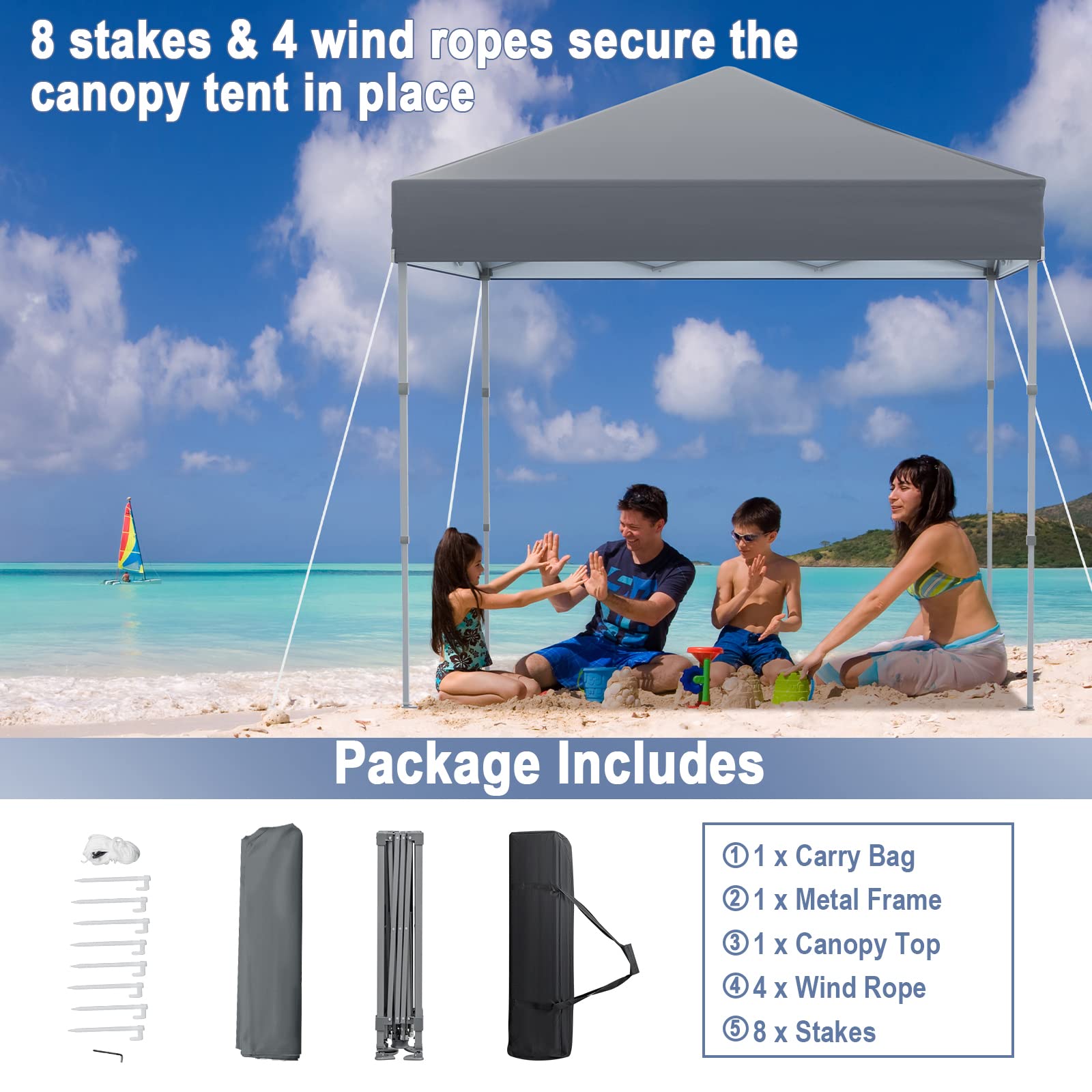 Tangkula adjustable-height 3-position system tailors shade height.