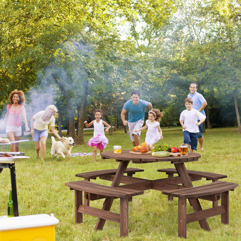 Tangkula built-in benches offer roomy seating for 8 people around the table