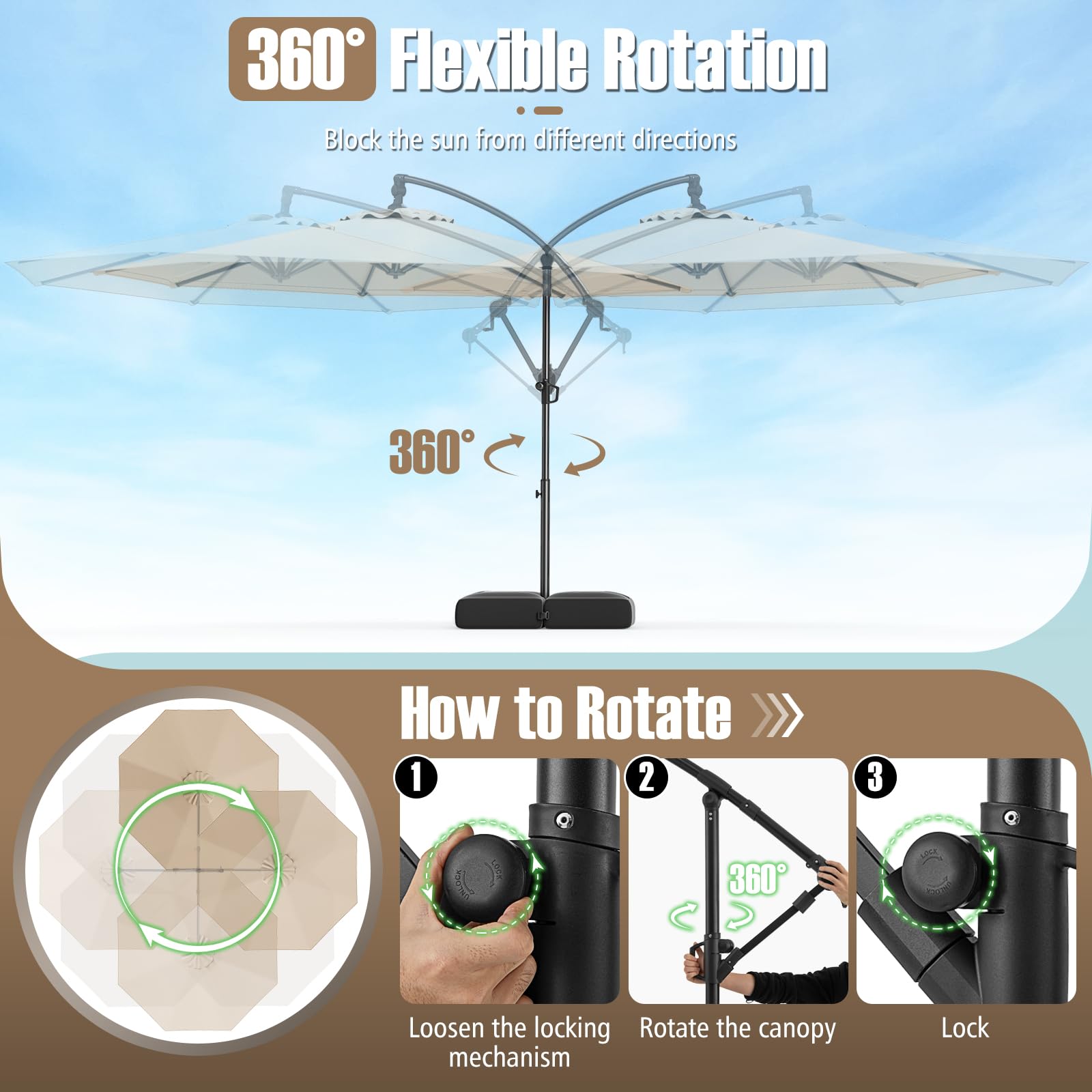 Tangkula cantilever umbrella beside poolside for durable sun protection.