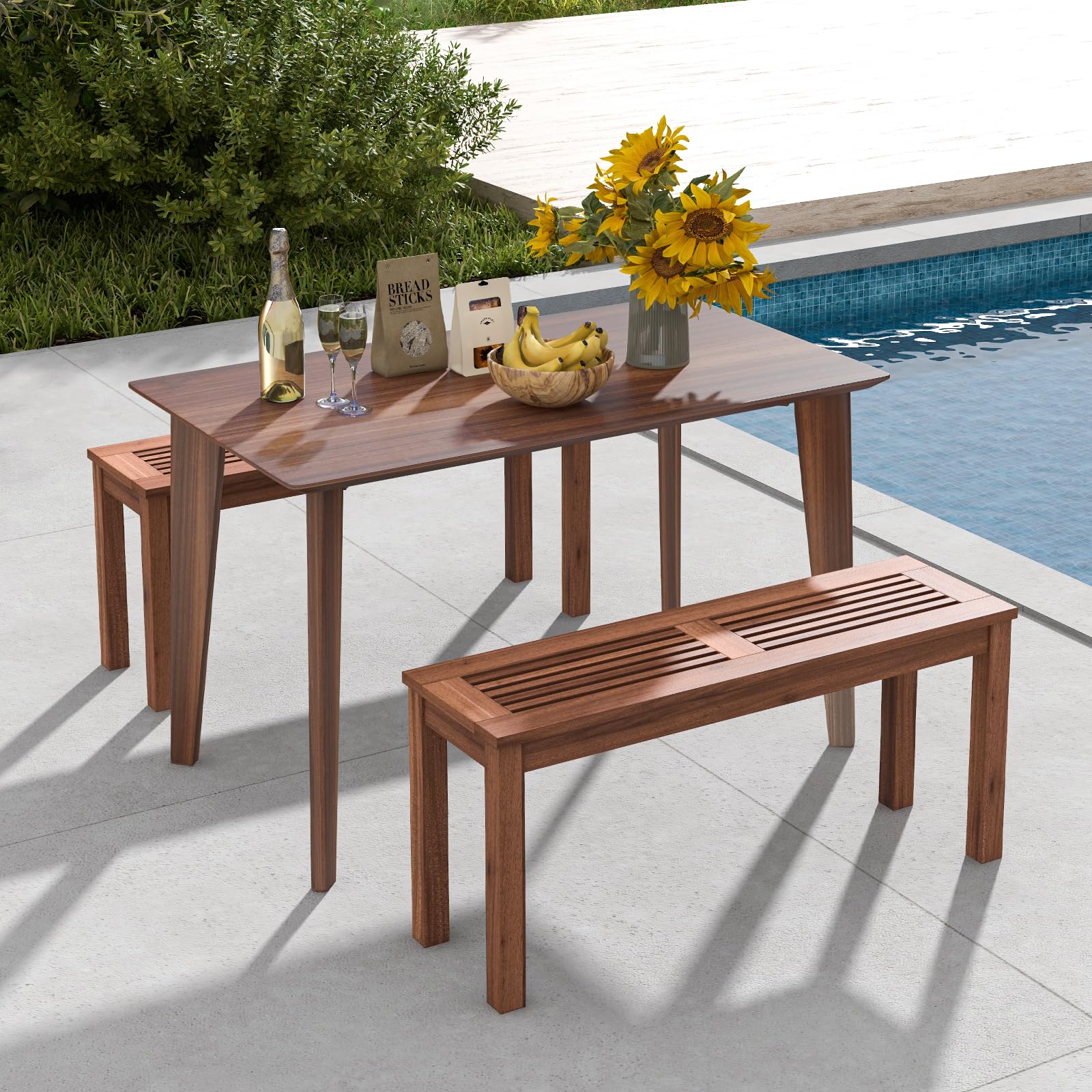 Tangkula garden bench suited for backyard or poolside relaxation.