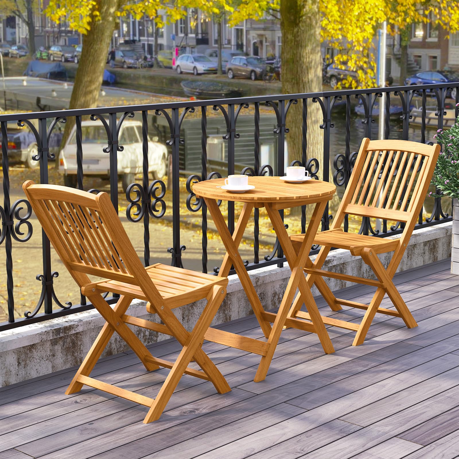 Fully assembled ready-to-use bistro set for instant outdoor relaxation