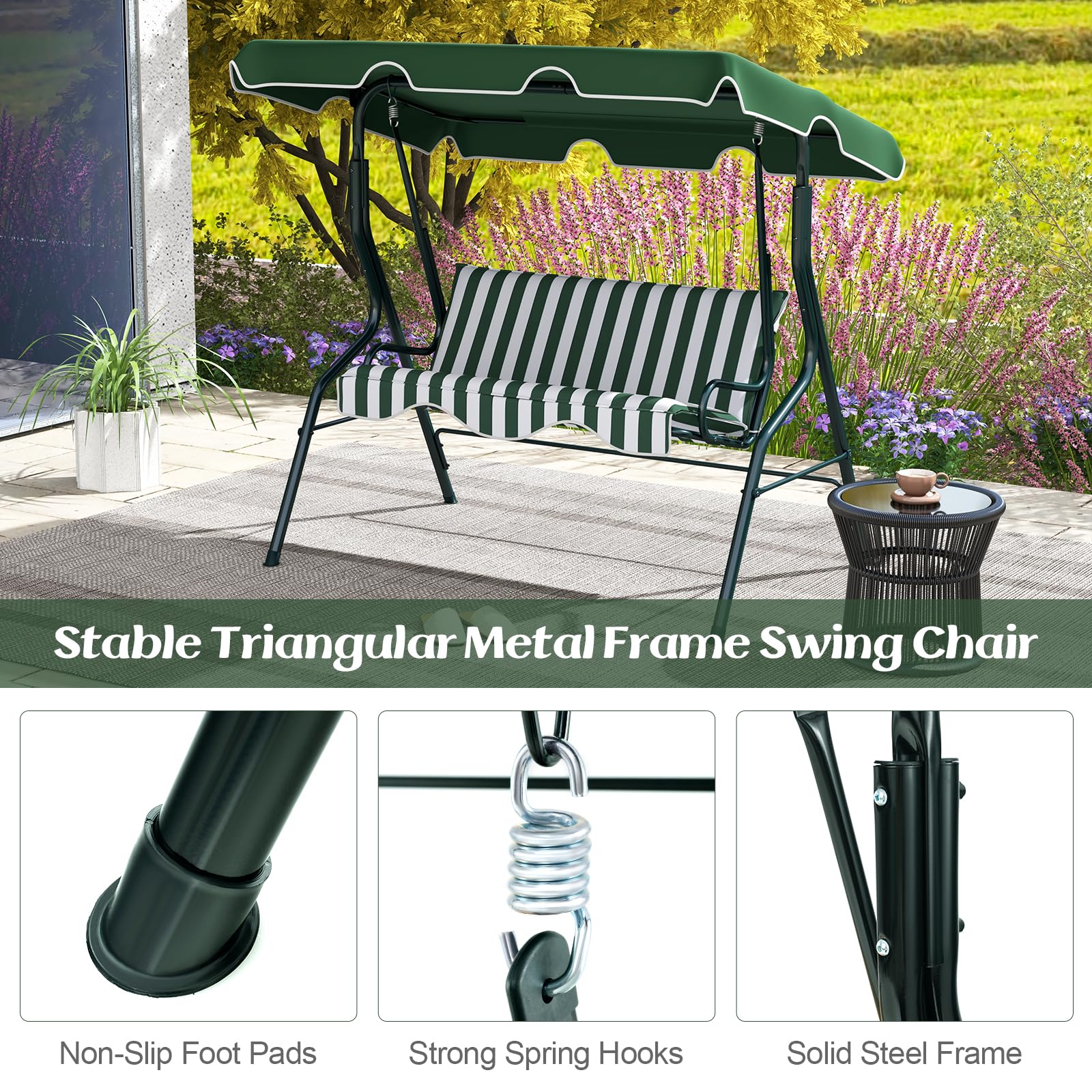Tangkula outdoor porch swing ideal for patio garden and balcony relaxation.