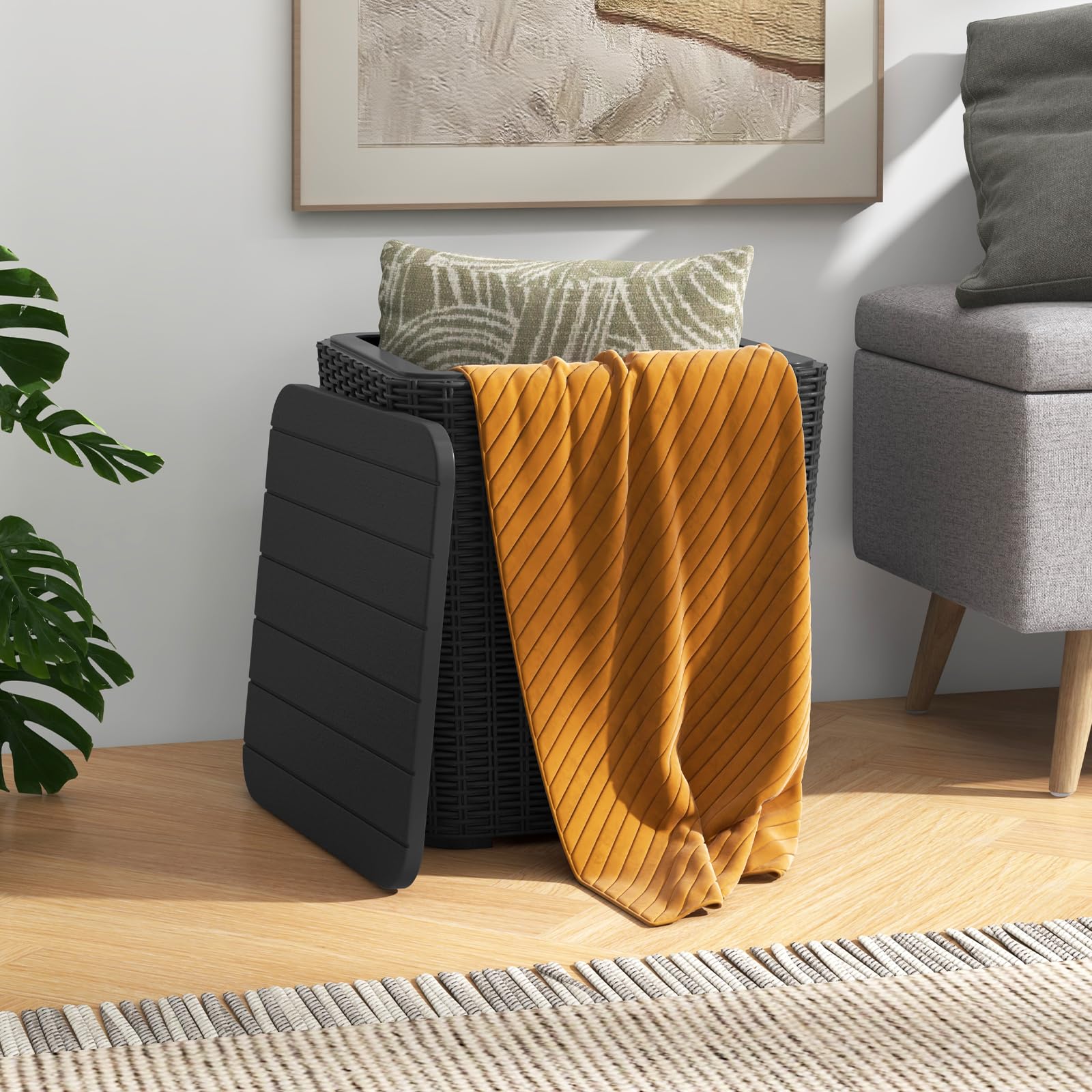 Tangkula outdoor storage side table with woven texture for patio aesthetics