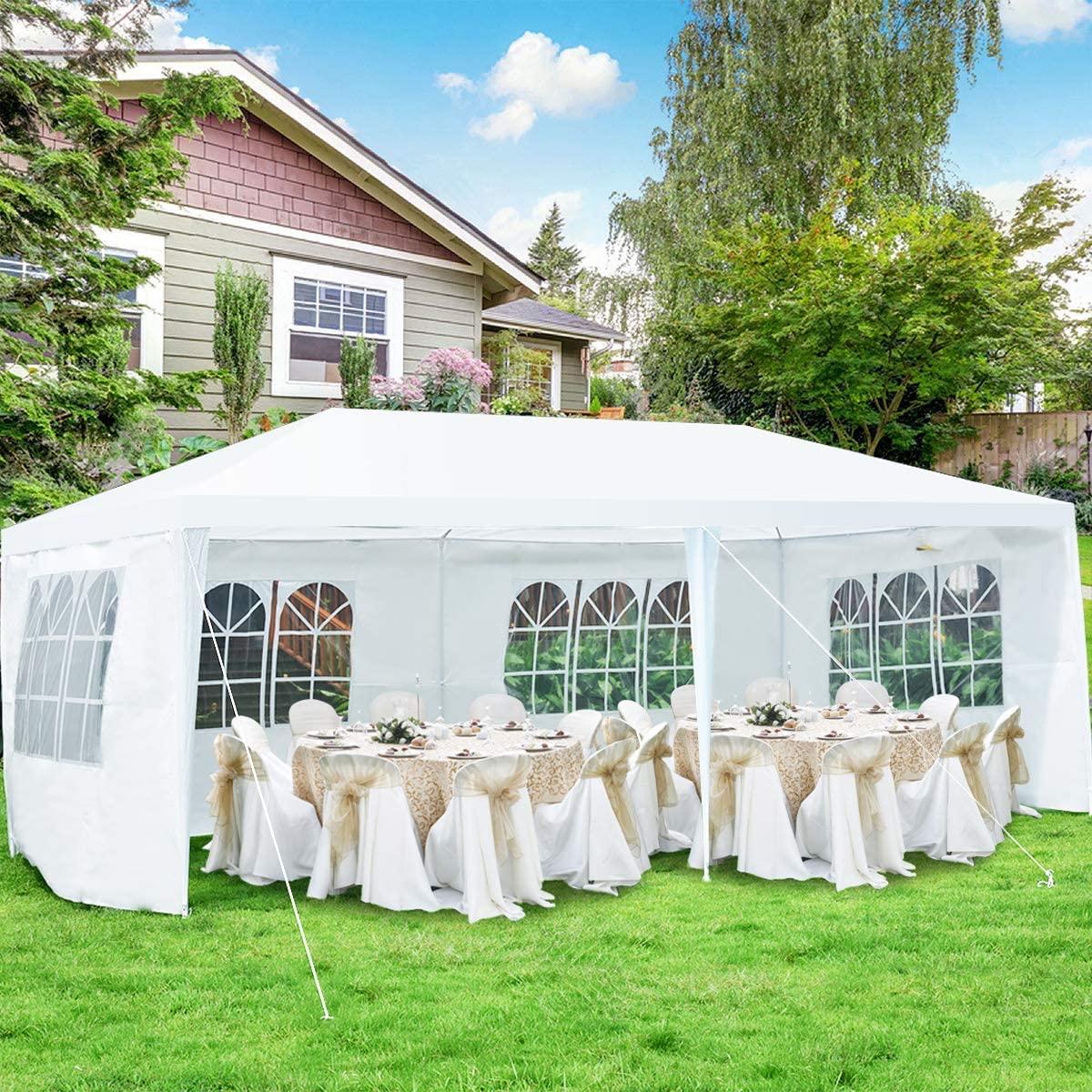 Tangkula party-wedding-tent-sidewalls-removable shows flexible space for guests and weather control.