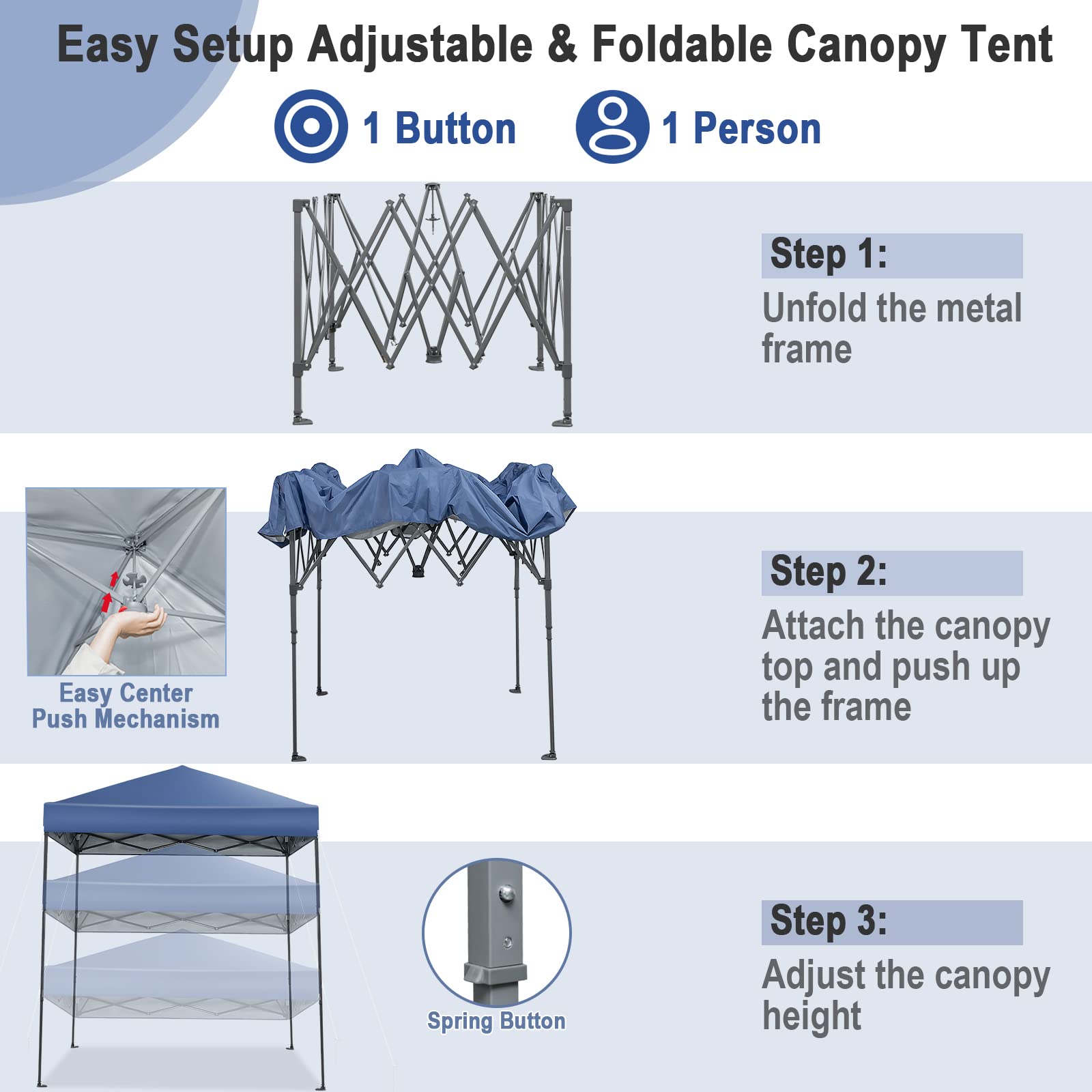 Tangkula canopy offers three height settings for versatile setups