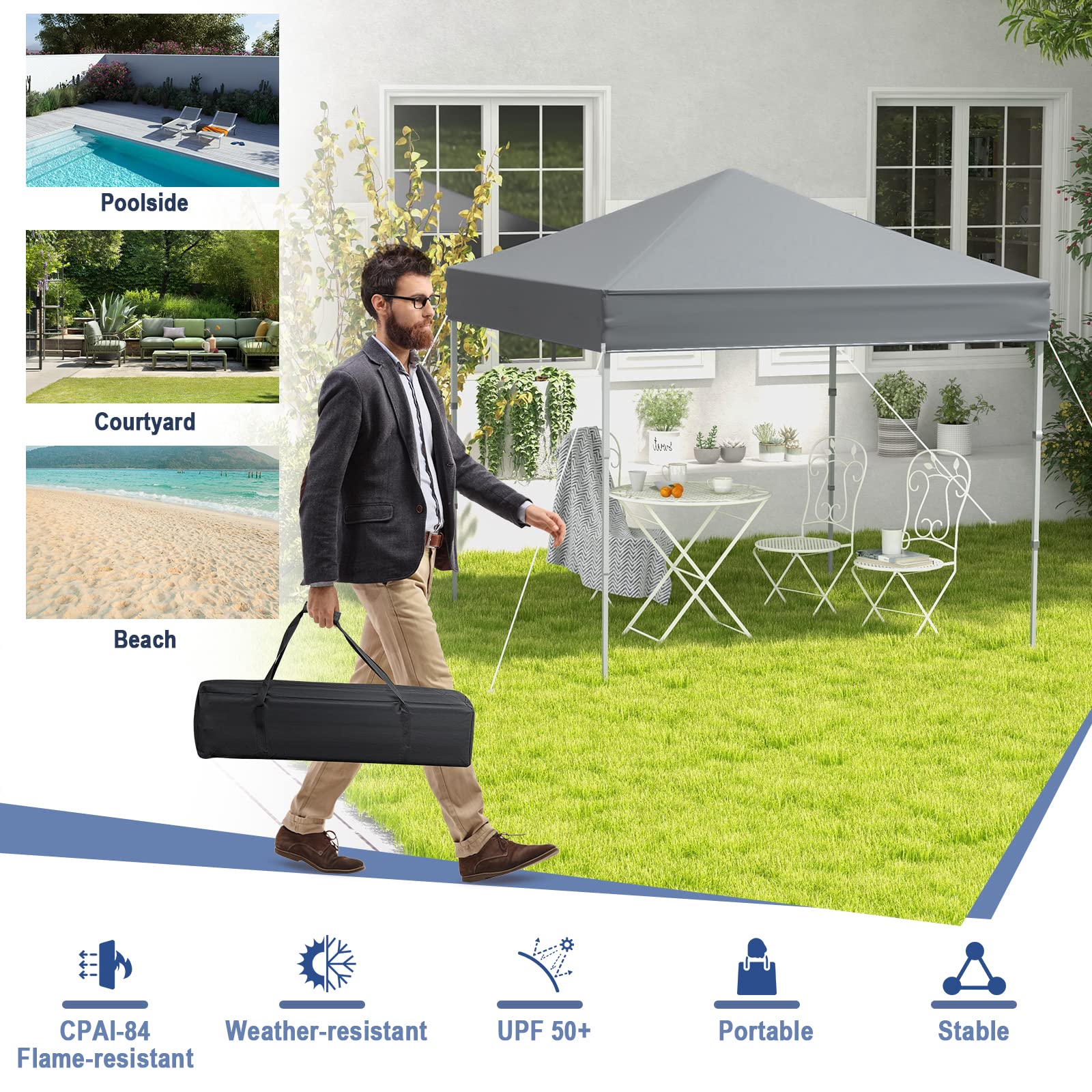 Tangkula powder-coated metal frame offers durable support.