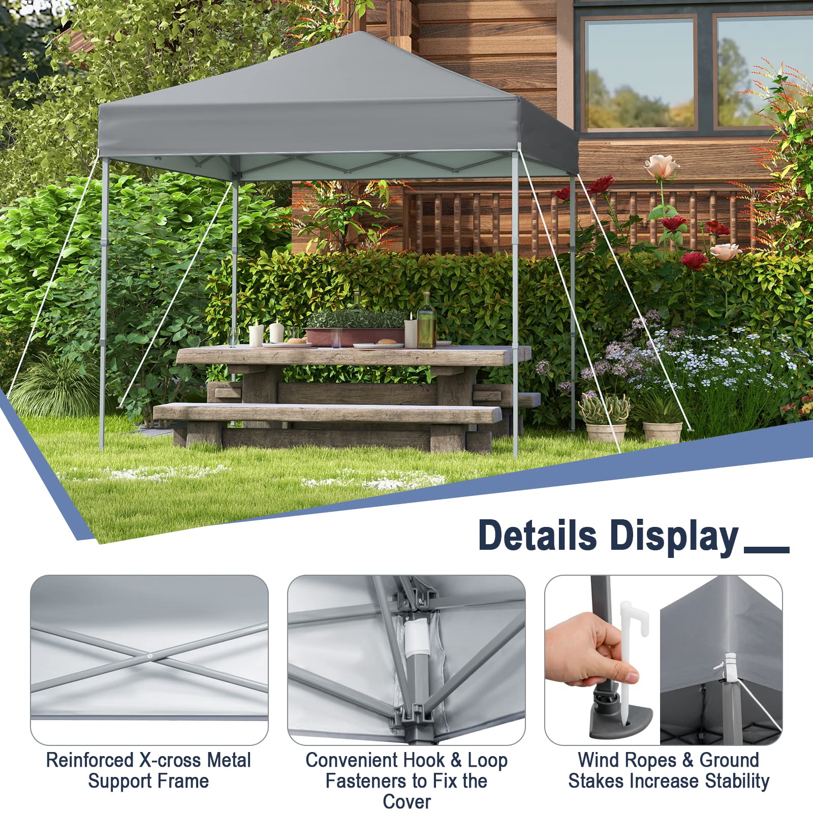 Tangkula quick setup center-lock demonstrates tool-free erection and instant shade.