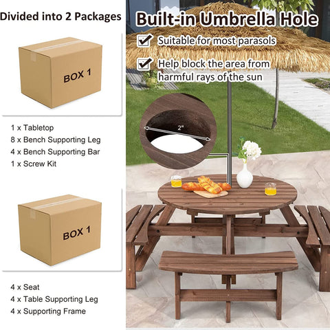 Tangkula round picnic table size 70 inches diameter fits patios and decks