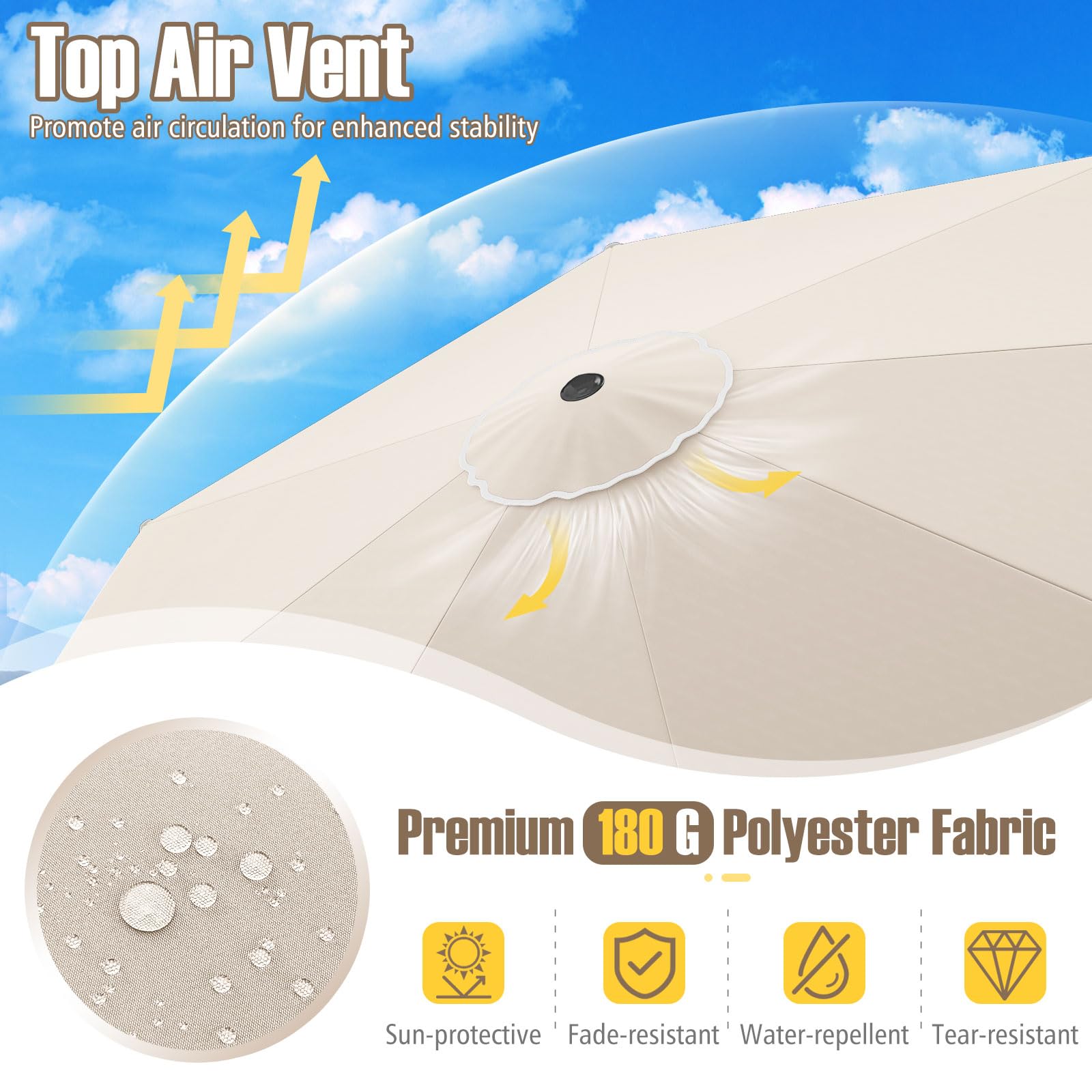 Tangkula top vent improves airflow and stability