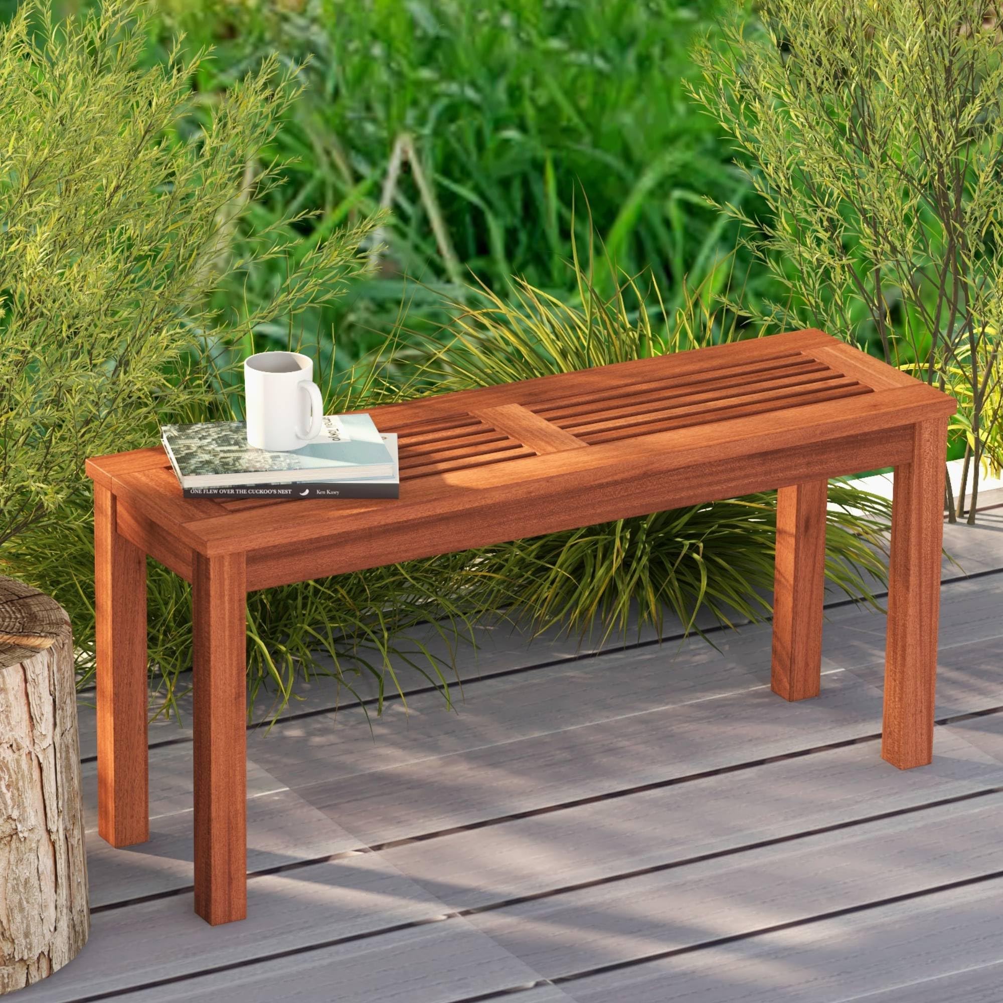 Tangkula two-person bench outdoors, inviting shared seating in garden or patio.