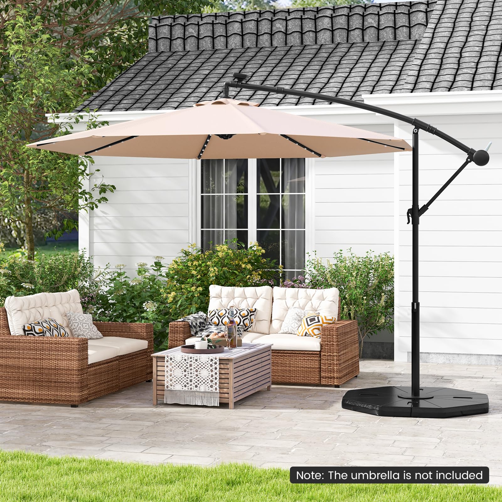 Tangkula umbrella base weighs up to 208 lbs for strong wind support.