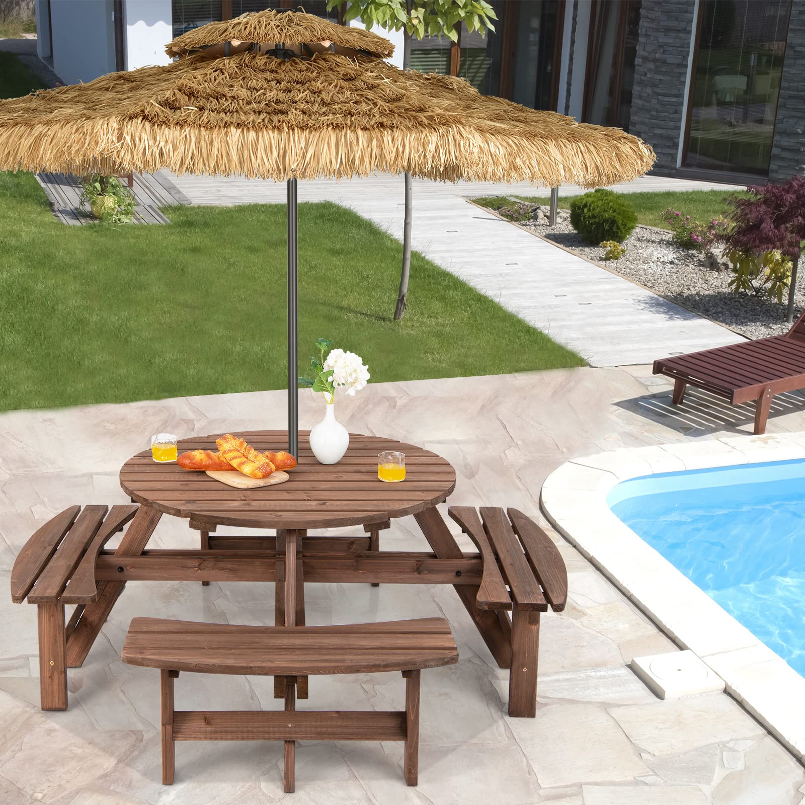 Tangkula round table with center umbrella hole for shaded outdoor meals