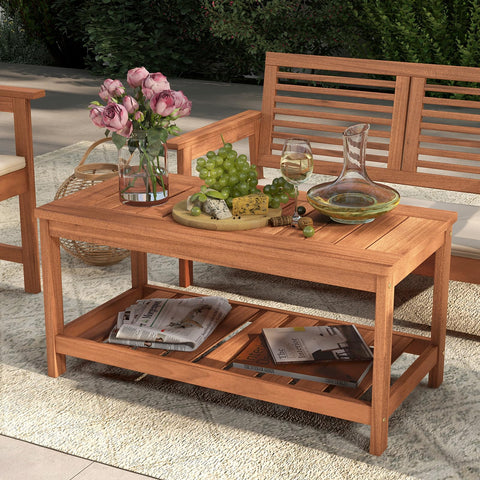 Tangkula rectangular coffee table measures 35.5 by 18 by 17.5 inches.