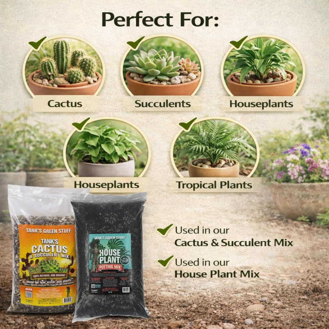 Tank's Green Stuff pumice 16qt supports natural silica-rich improvement in potting mix