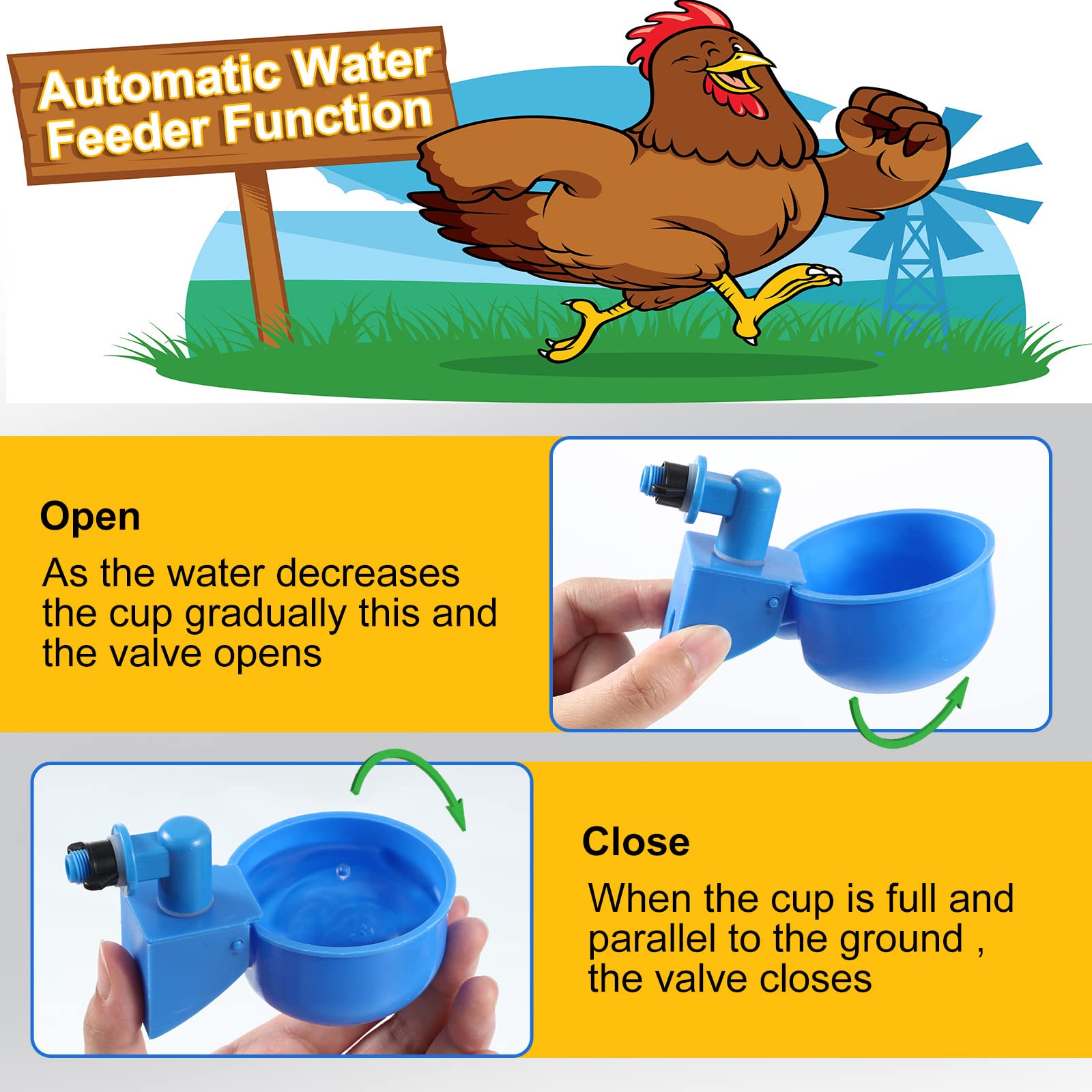 Tanlade blue poultry waterer kit hanging setup for easy placement