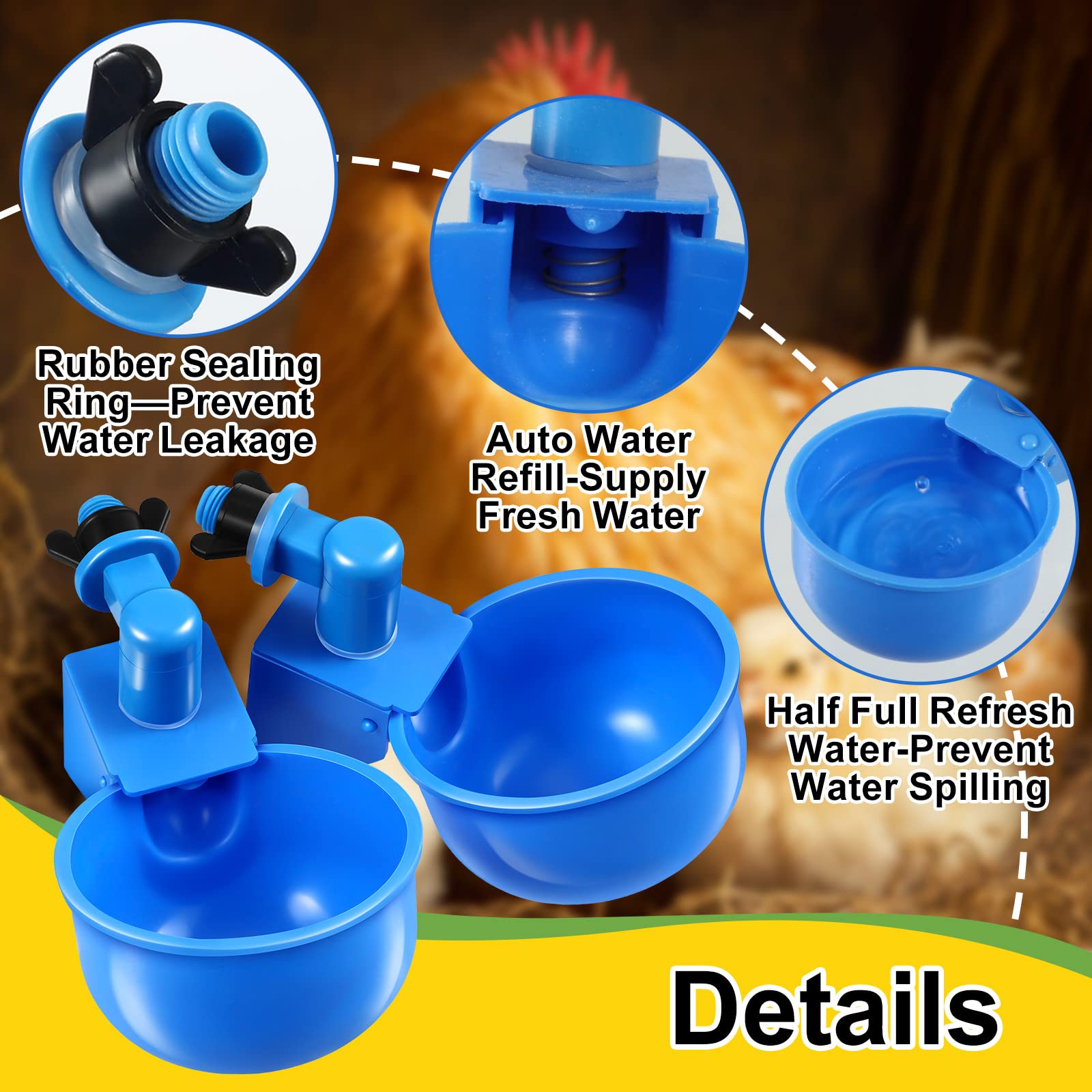 Tanlade gravity fed waterer in outdoor coop demonstrates hands free watering