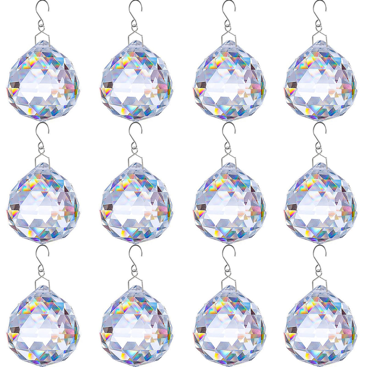 TANOMA 12-pack crystal ball prisms brighten windows with rainbow light.