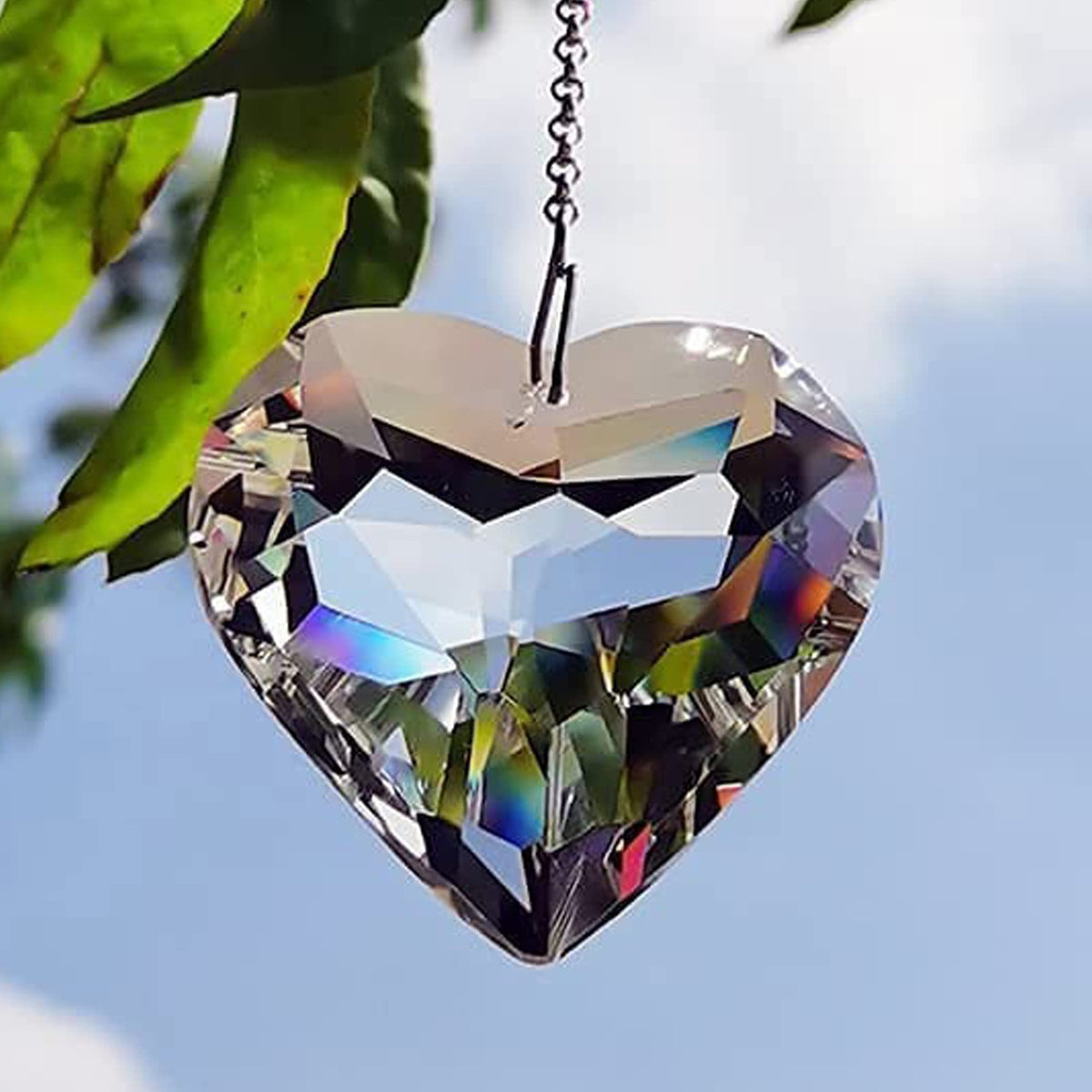 Tanoma clear glass heart prism suncatcher brightens windows with color