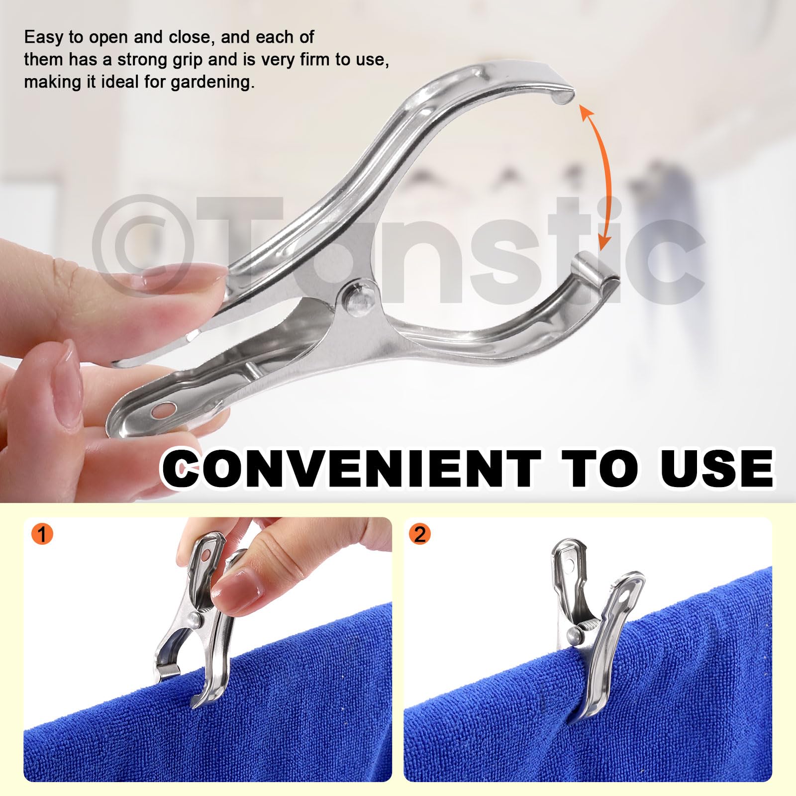Tanstic heavy-duty clip provides a strong grip for covers and netting.