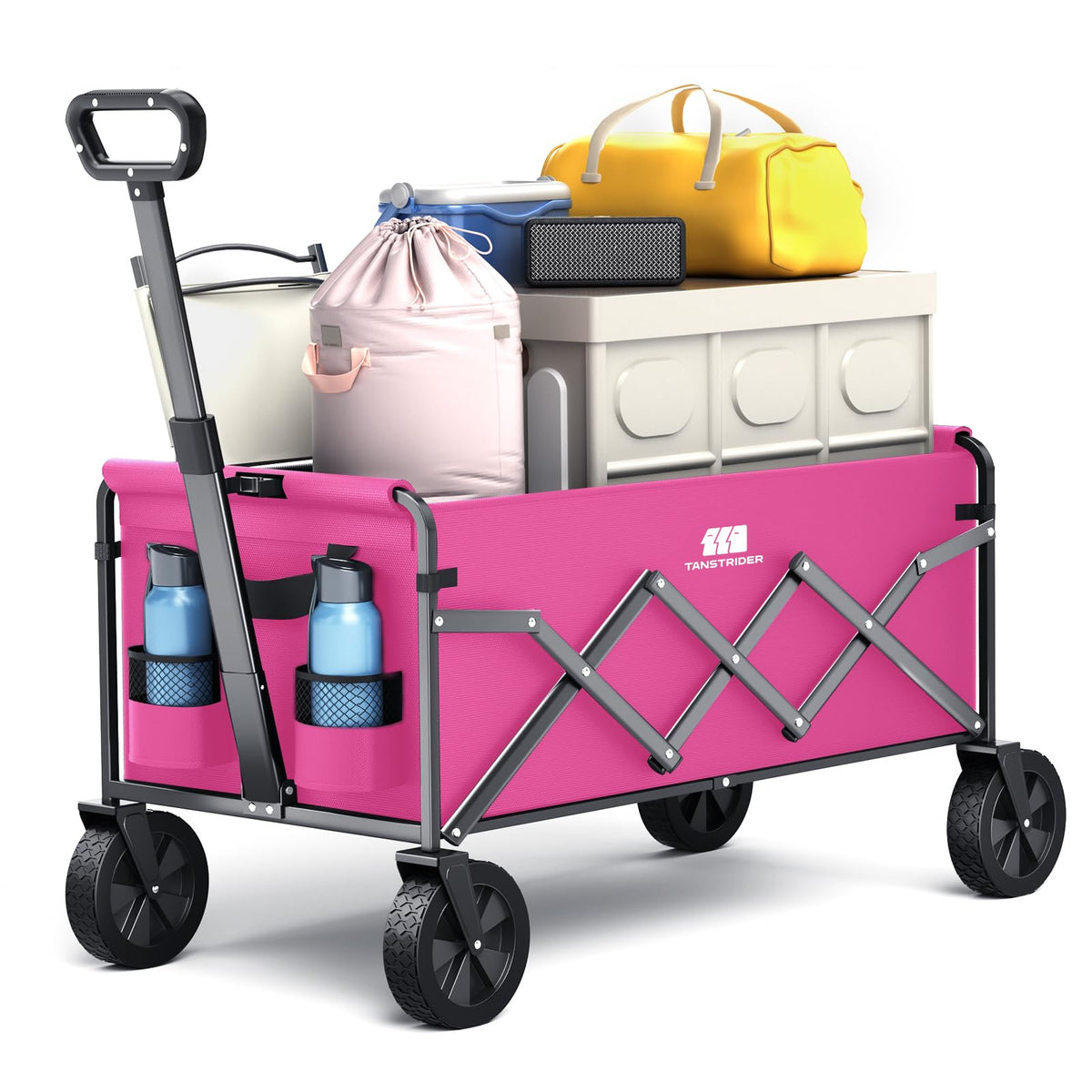 TANSTRIDER collapsible wagon folding mechanism for quick setup and storage.