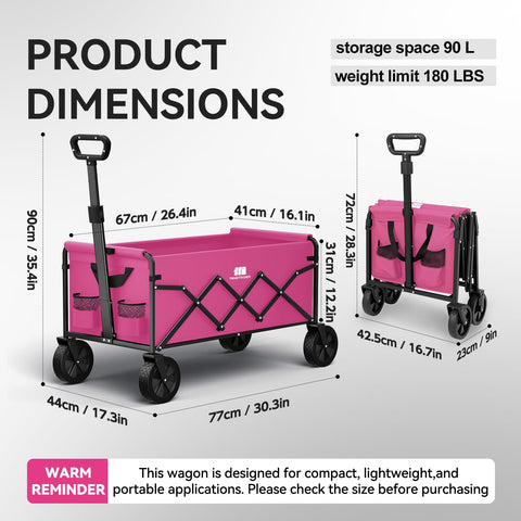TANSTRIDER heavy-duty pink wagon ideal for groceries, beach trips, and outdoor excursions.