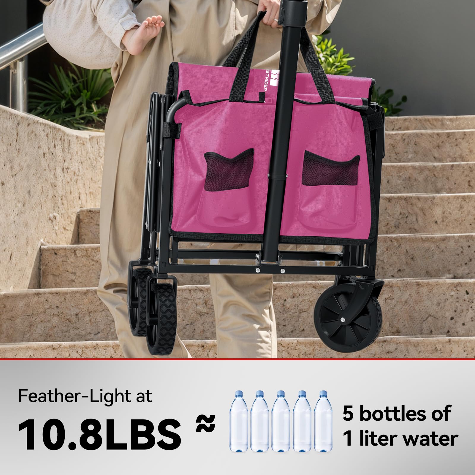 TANSTRIDER lightweight wagon at 10.8 lbs eases one-hand carrying.