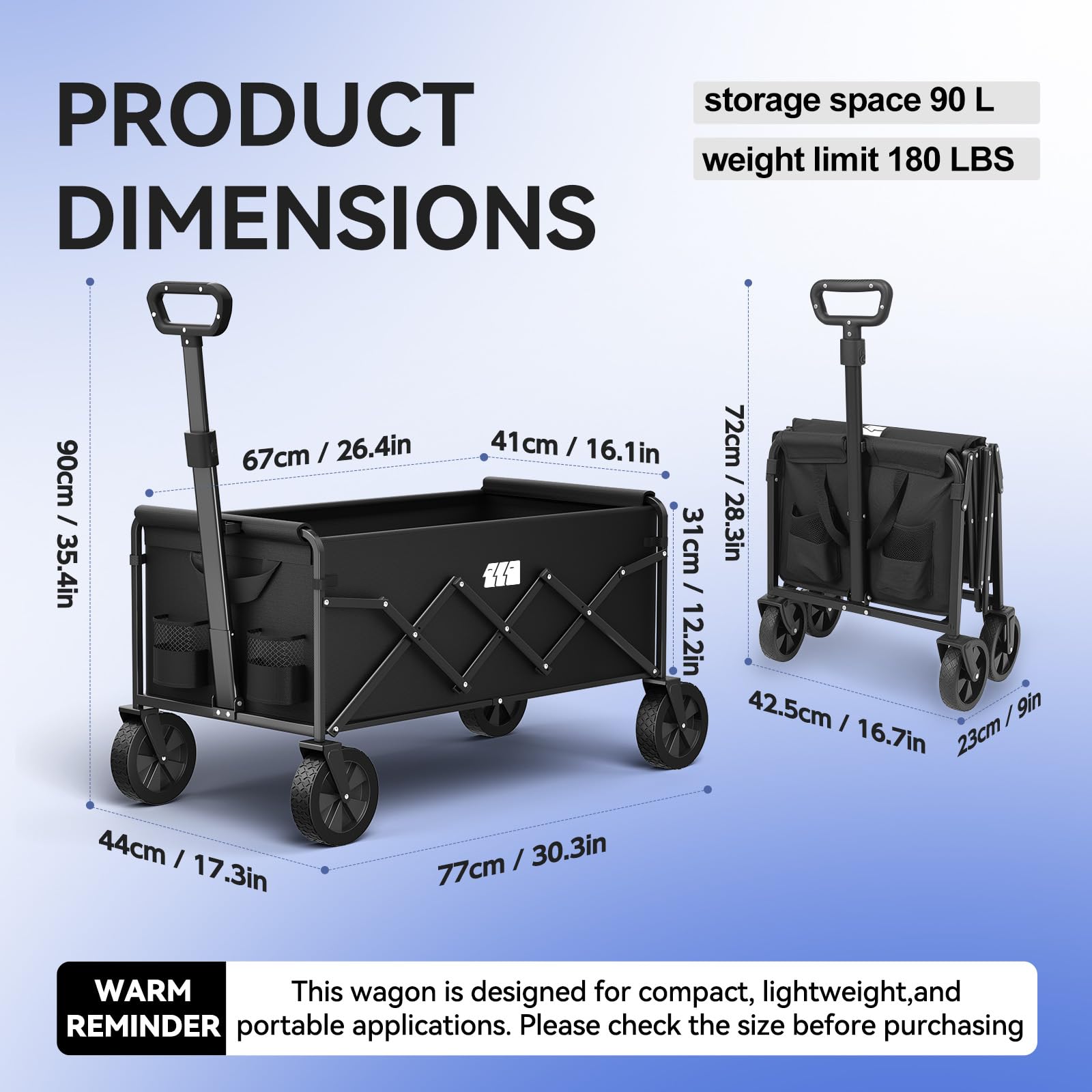 Tanstrider wagon demonstrates 180-pound capacity for groceries and gear.