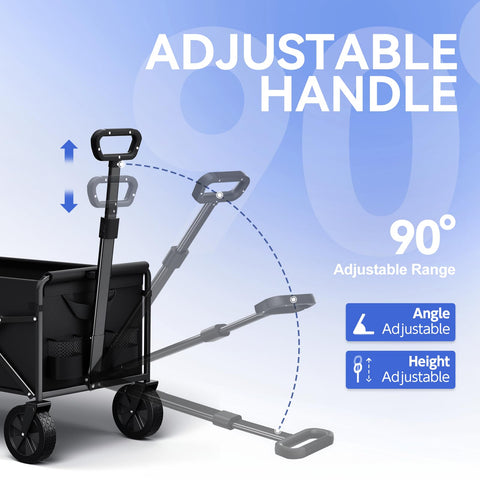 Tanstrider wagon has an ergonomic handle for comfortable pushing.