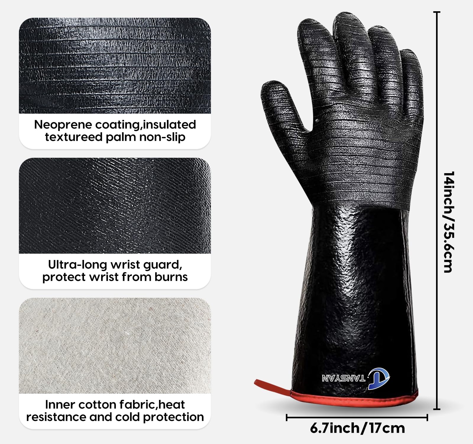 TANSYAN 932°F gloves provide secure grip for frying and oil pans.