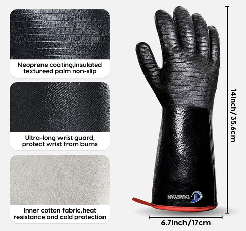 TANSYAN 932°F gloves provide secure grip for frying and oil pans.