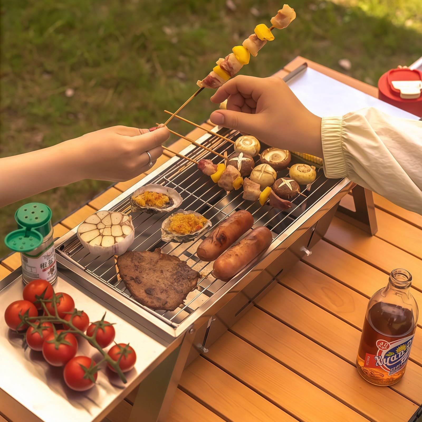 Taoleon foldable charcoal grill stainless steel body ready to grill