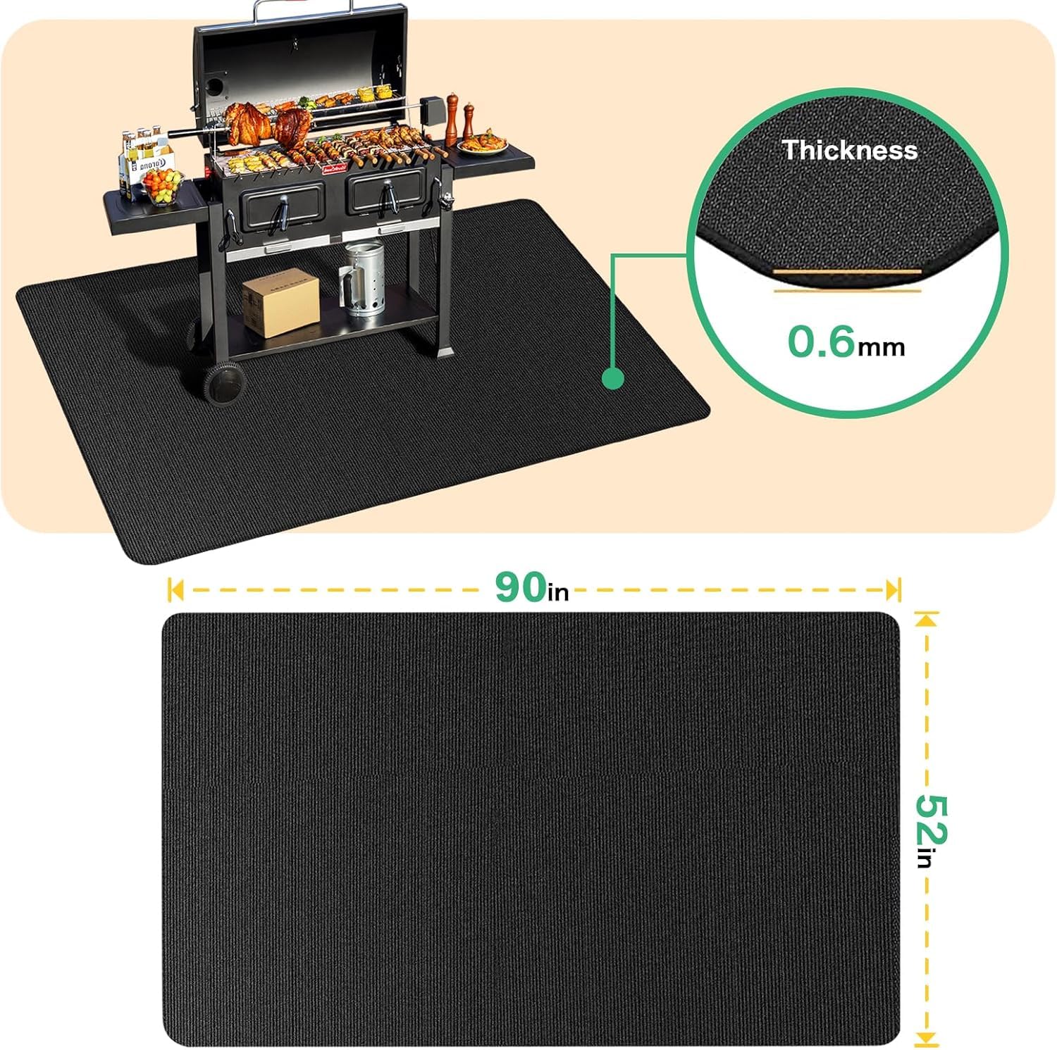 TAOMAND outdoor mat protects surfaces around fire pits and grills.
