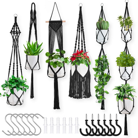 TAOZIM Macrame plant hangers 6-pack overview for versatile indoor display
