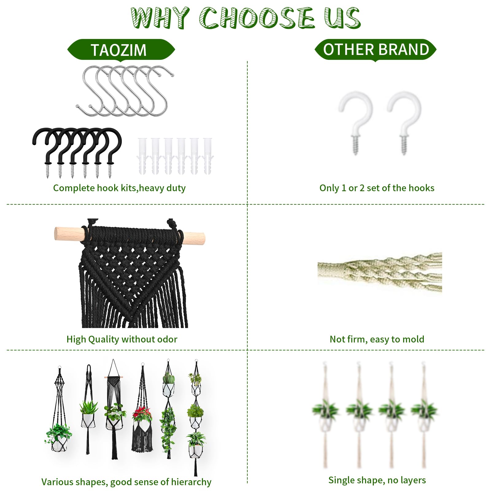 TAOZIM Macrame plant hangers easy installation for hassle-free setup