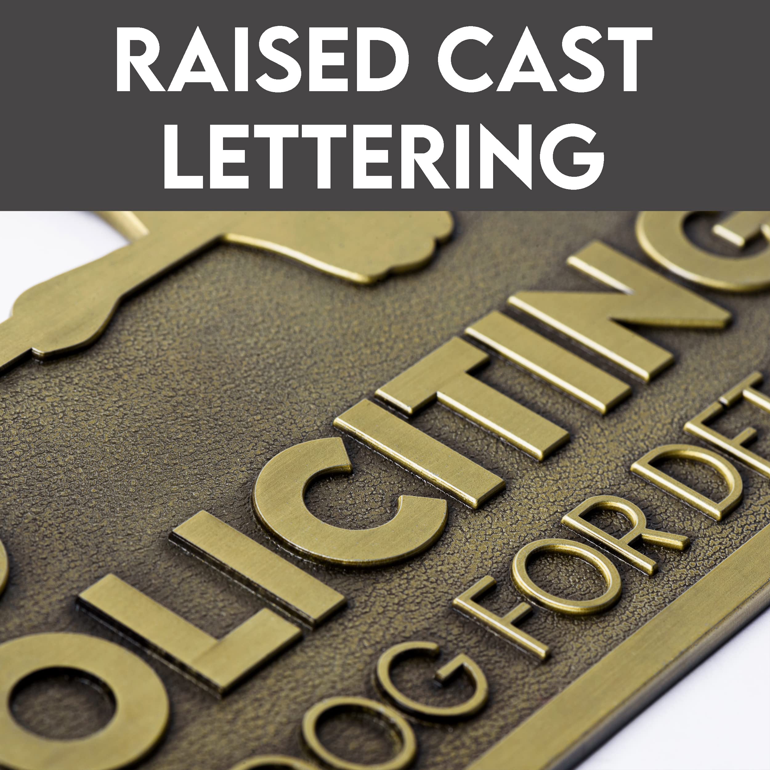 Tapeera anti-rust brass finish sign stands up to weather.