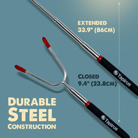 Tapirus roasting sticks showing heat-insulated handles for a cool grip.
