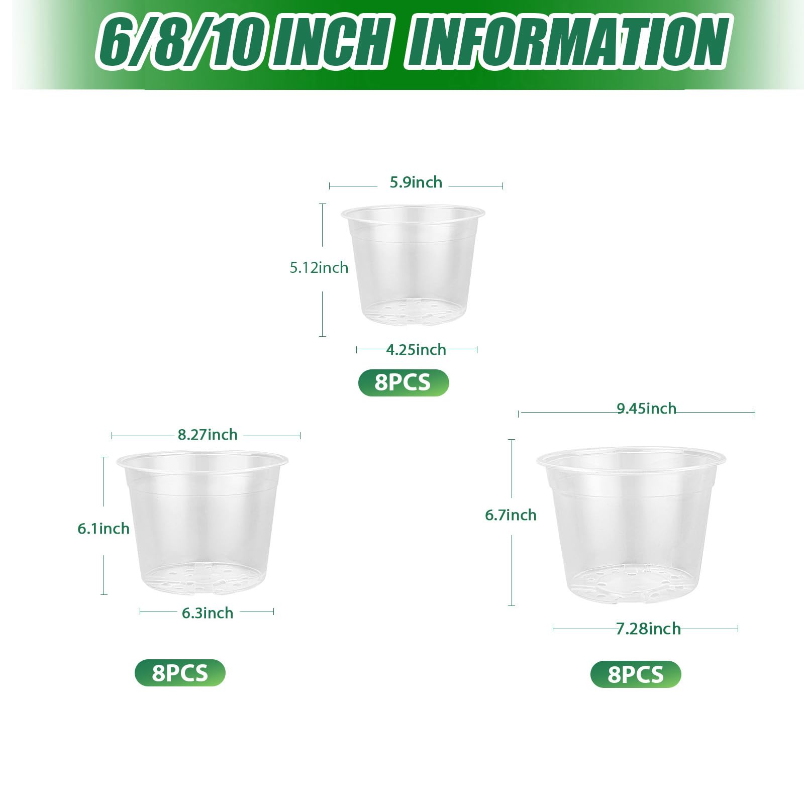 TAQIXI clear nursery pot 6 inch with drainage holes for healthy watering.