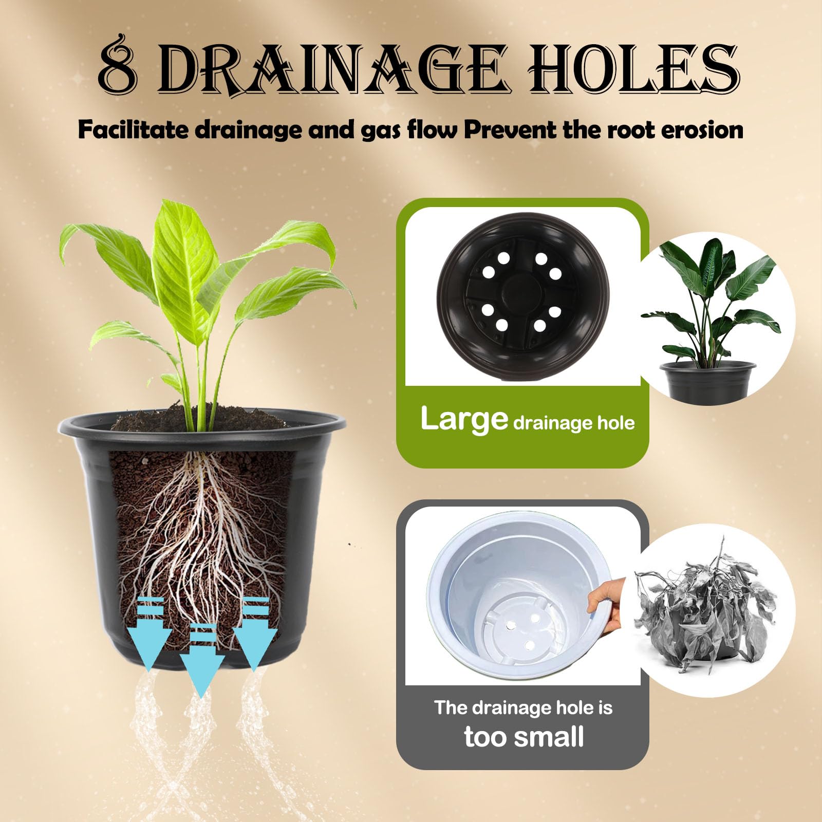 TAQIXI plastic pots resist cracking and can be reused for multiple seasons.