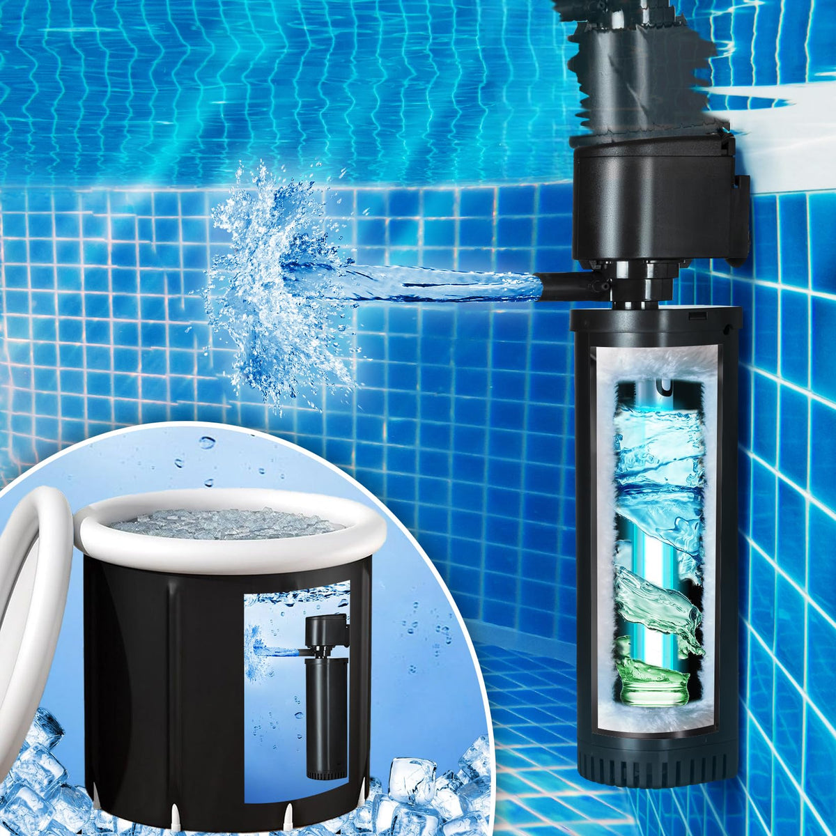Tararium 400GPH cold plunge filter front view for compact small pools.