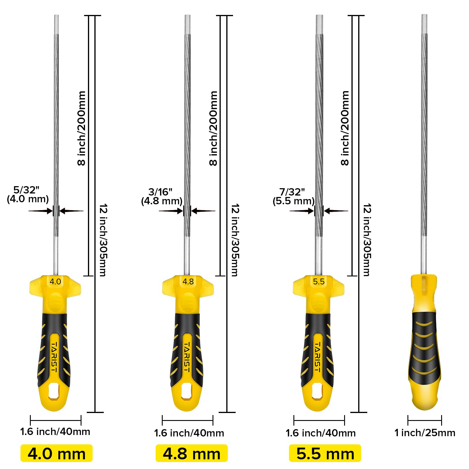 TARIST 3/16 inch round file for fast, clean sharpening.