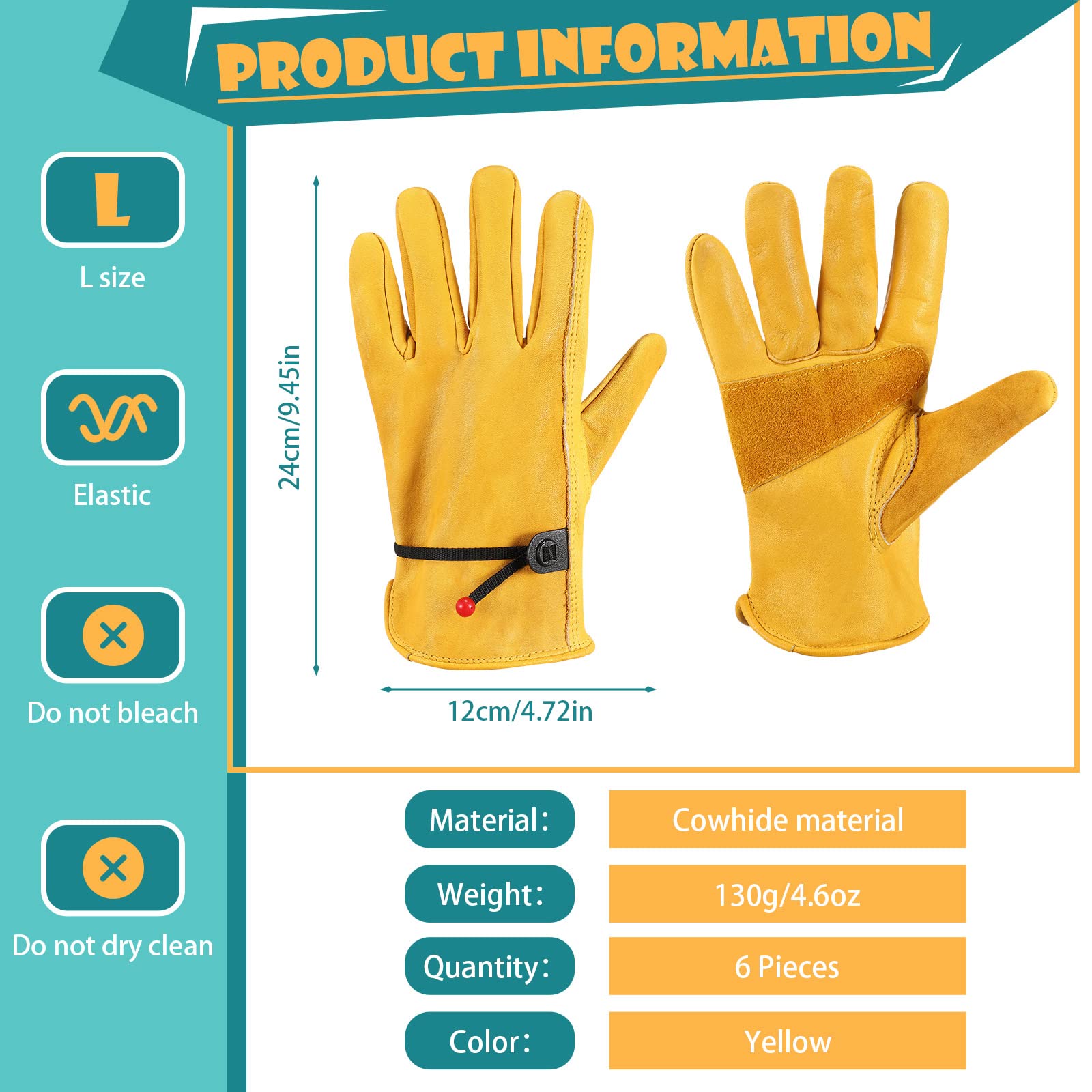 Tarpop leather gardening gloves with elastic wrists for snug fit