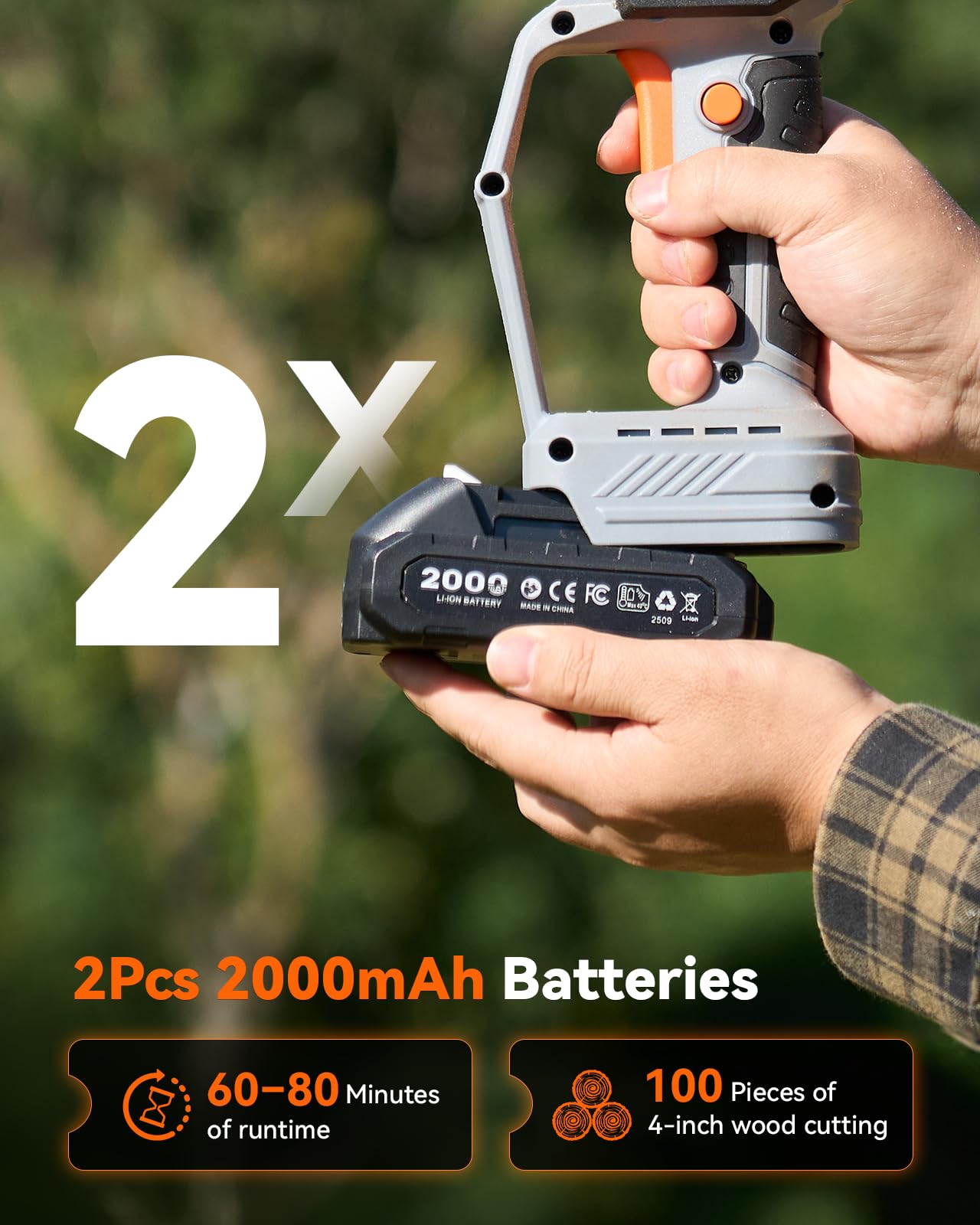 Two 2000mAh batteries ready for extended runtime on TaskStar