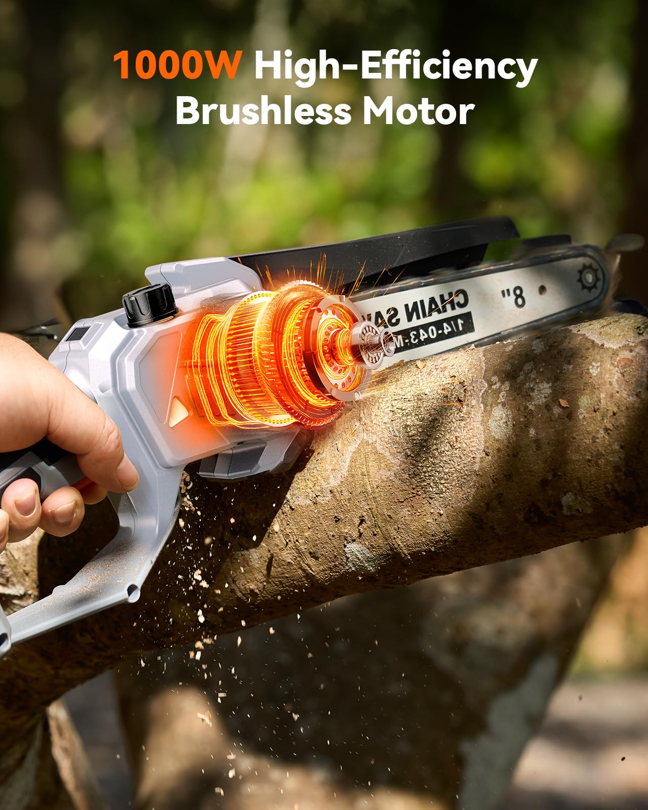 Lightweight TaskStar chainsaw held in one hand for comfortable use