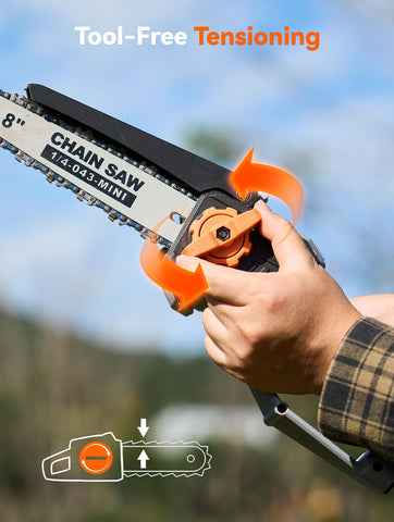 Tool-free chain tensioning on TaskStar for quick adjustments